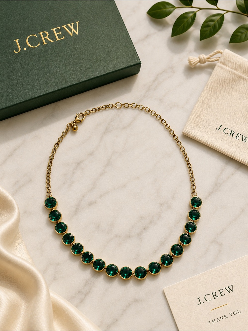 J. Crew Brûlée Gold-Tone Emerald Green Crystal Station Necklace